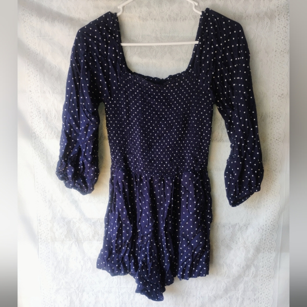 Jessica Simpson Dark Blue Bodysuit with White Dots Sz M Iso